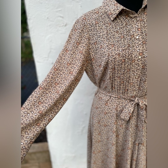 Nanette Lepore Collared Tie Waist Long Sleeve Pleated Multi Print Dress - Size 6 - Picture 13 of 16